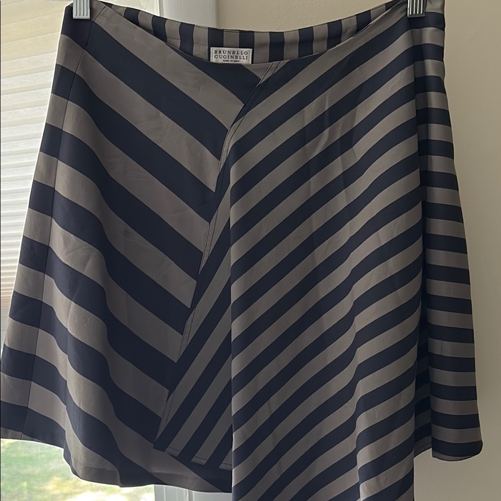 Brunello Cucinelli Blue and White Asymmetrical Midi Skirt